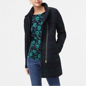J.Crew Bouclé City Coat in Black Watch Plaid, size 18